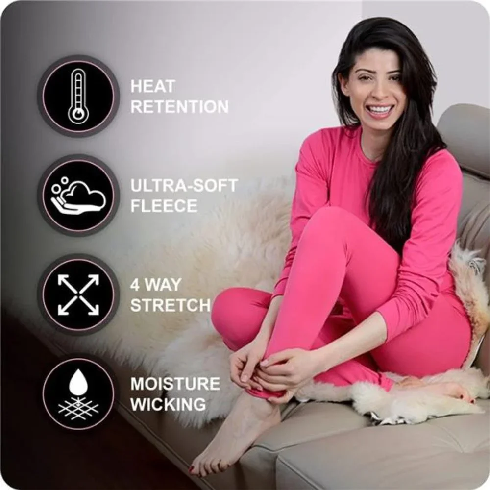 Long Johns Thermal Underwear for Women Fleece Lined Base Layer Pajama Set - Picture 2 of 5